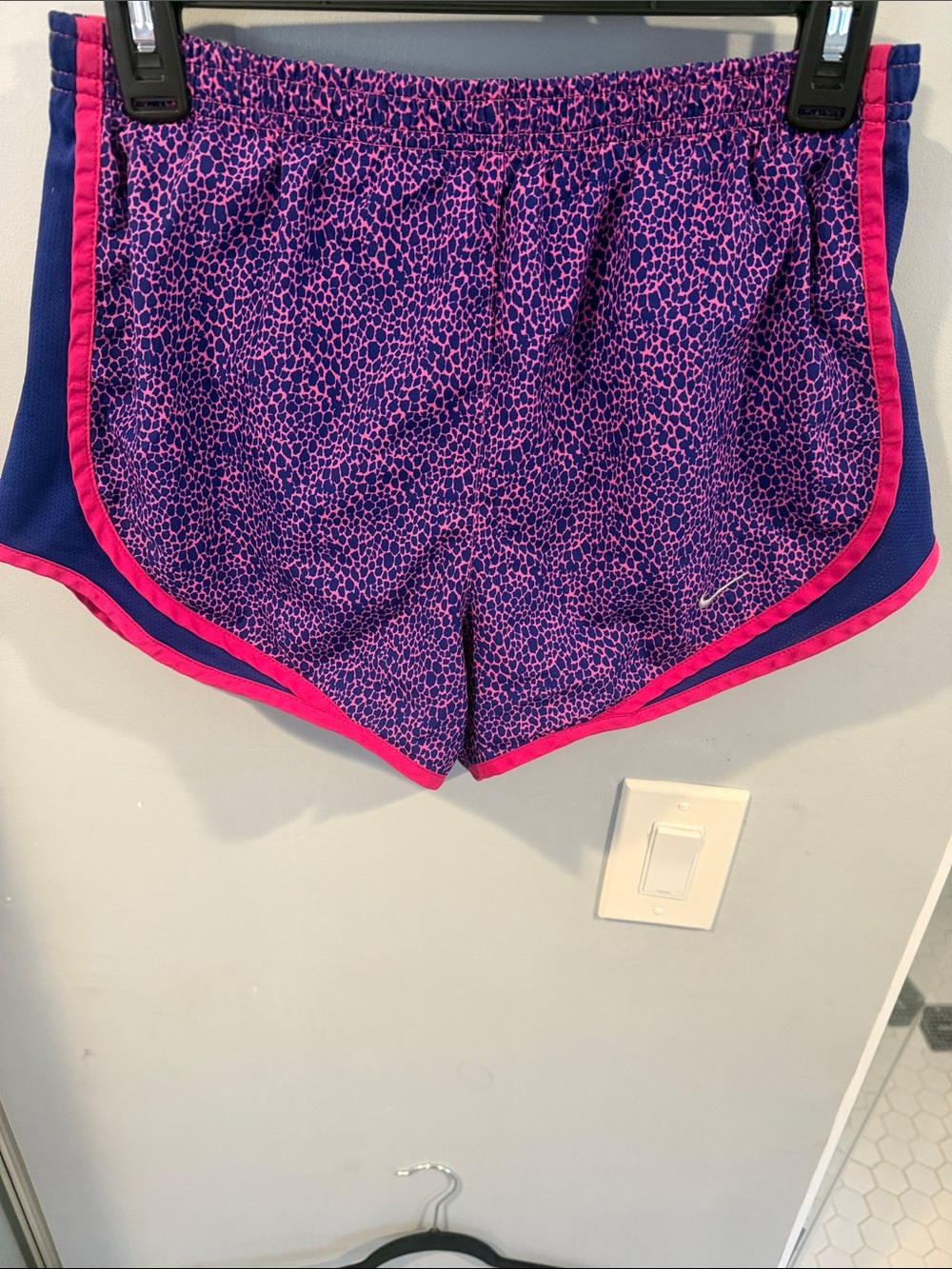 Nike Women's Purple Leopard-Print Running Shorts with Pink Trim
